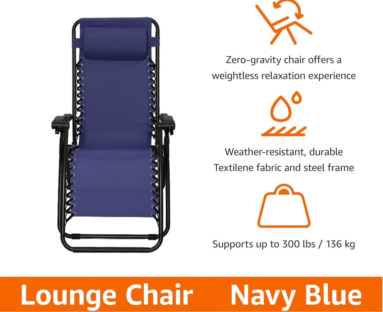 Zero Gravity Outdoor Lounge Chair Navy