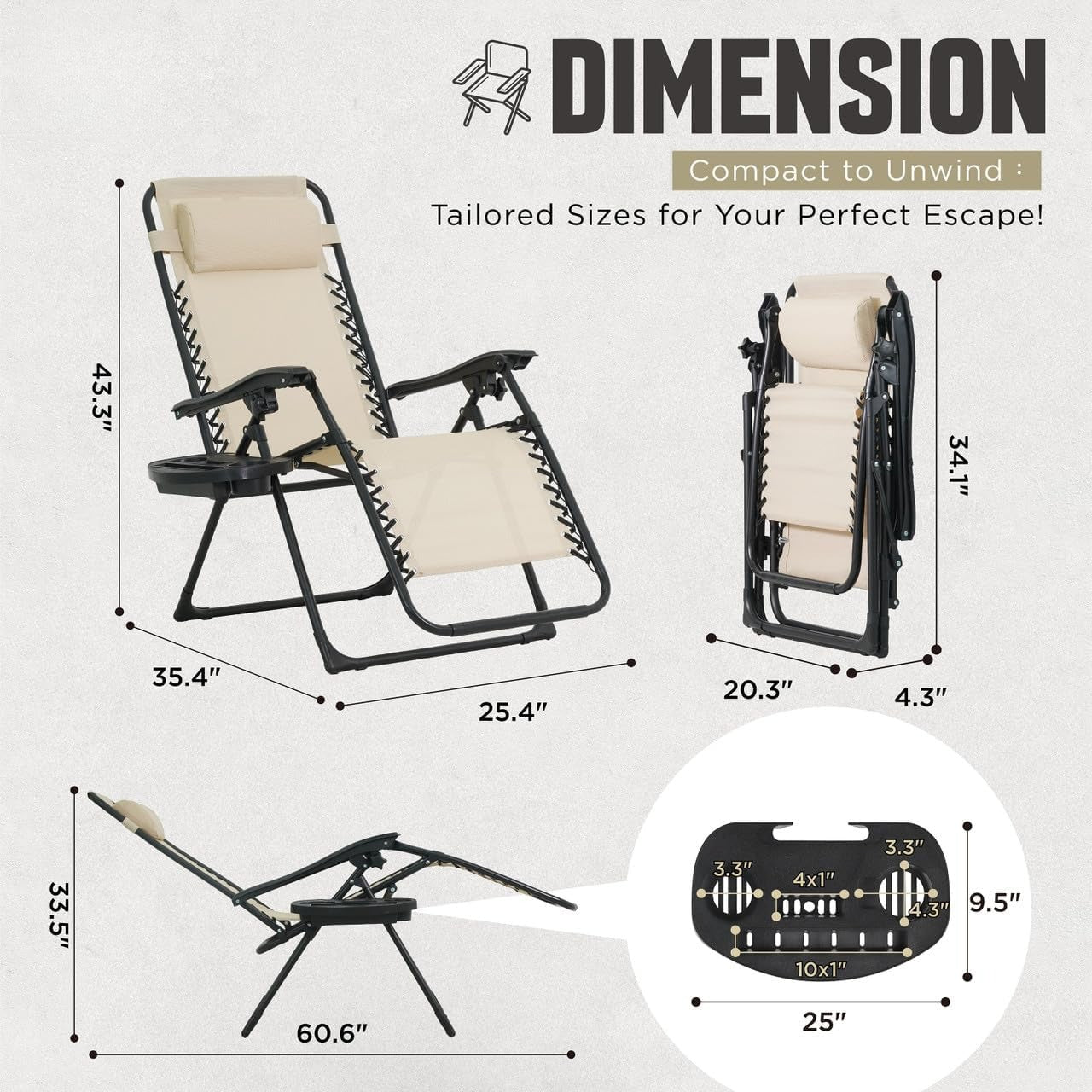 Beige Foldable Zero Gravity Lounge Chair