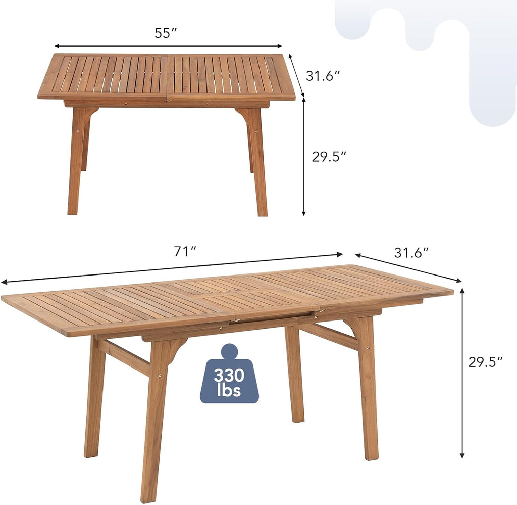 Acacia Expandable Umbrella Hole Patio Dining Table
