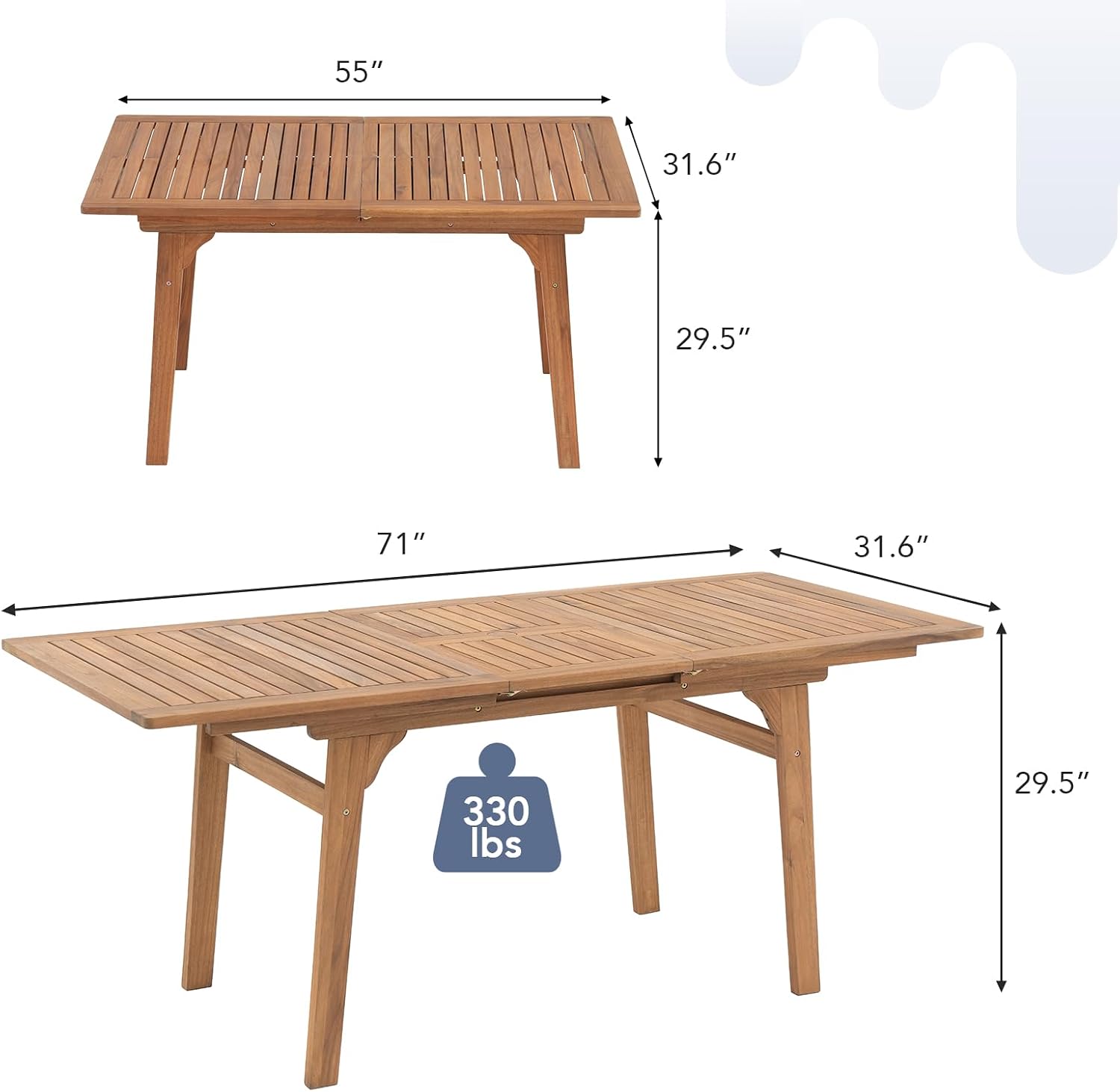 Acacia Expandable Umbrella Hole Patio Dining Table