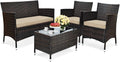 Rattan Cushioned Patio Sofa Table Set