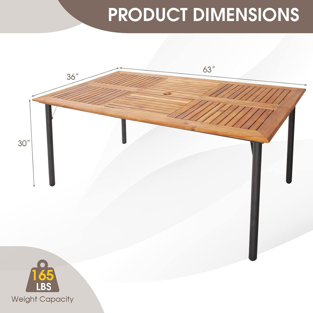 Acacia Wood Umbrella Hole Patio Dining Table