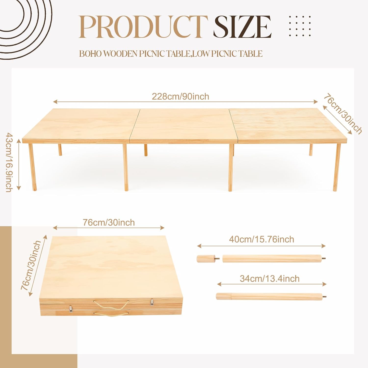 Boho Wooden Adjustable Folding Low Picnic Table