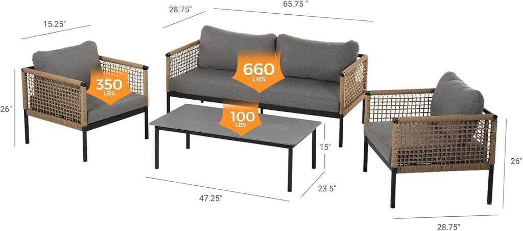 4Pc Boho Wicker Patio Furniture Set