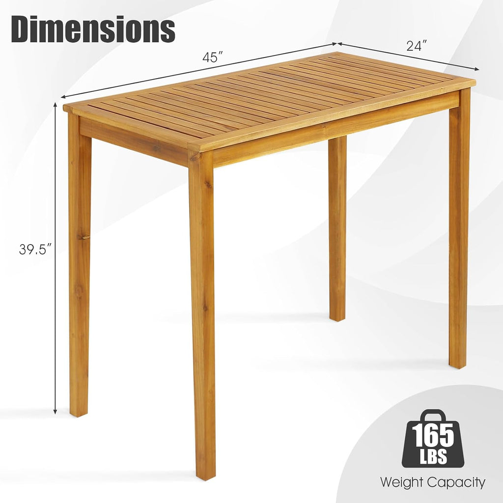 Acacia Wood Rustic Bar Height Patio Table