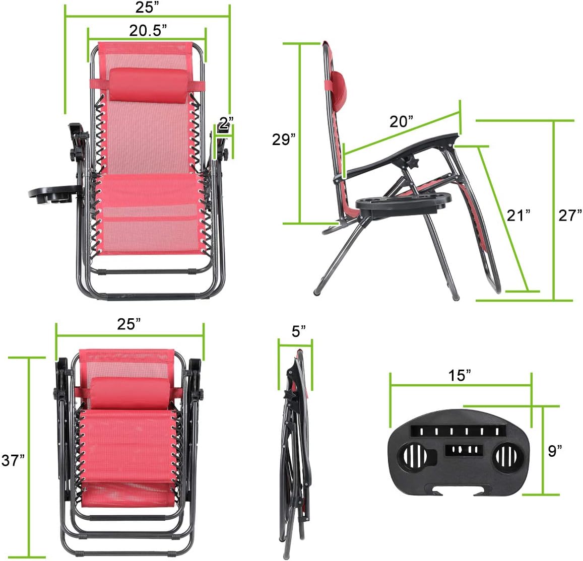 4 Set Zero Gravity Recliner Camping Lounge Chair