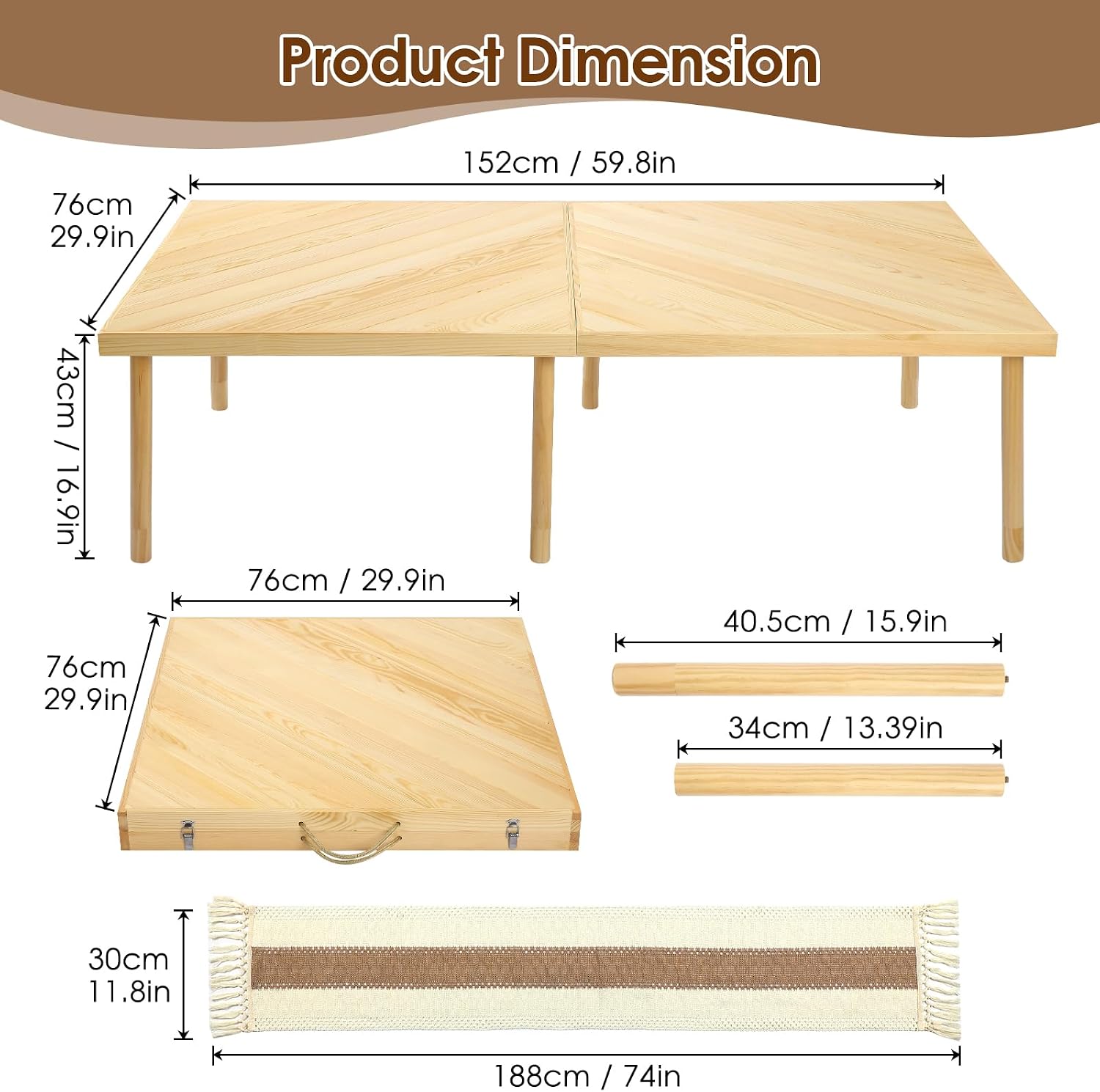 Wooden Adjustable Portable Folding Picnic Table