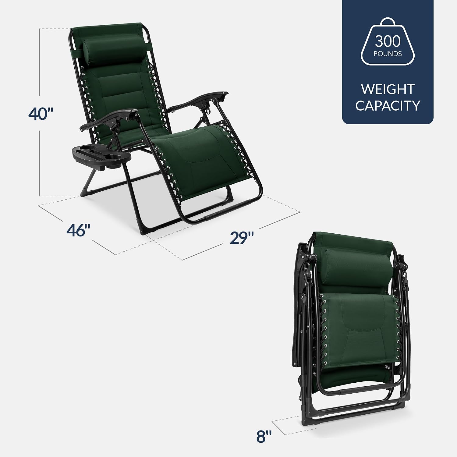 XL Padded Zero Gravity Outdoor Lounge Chair