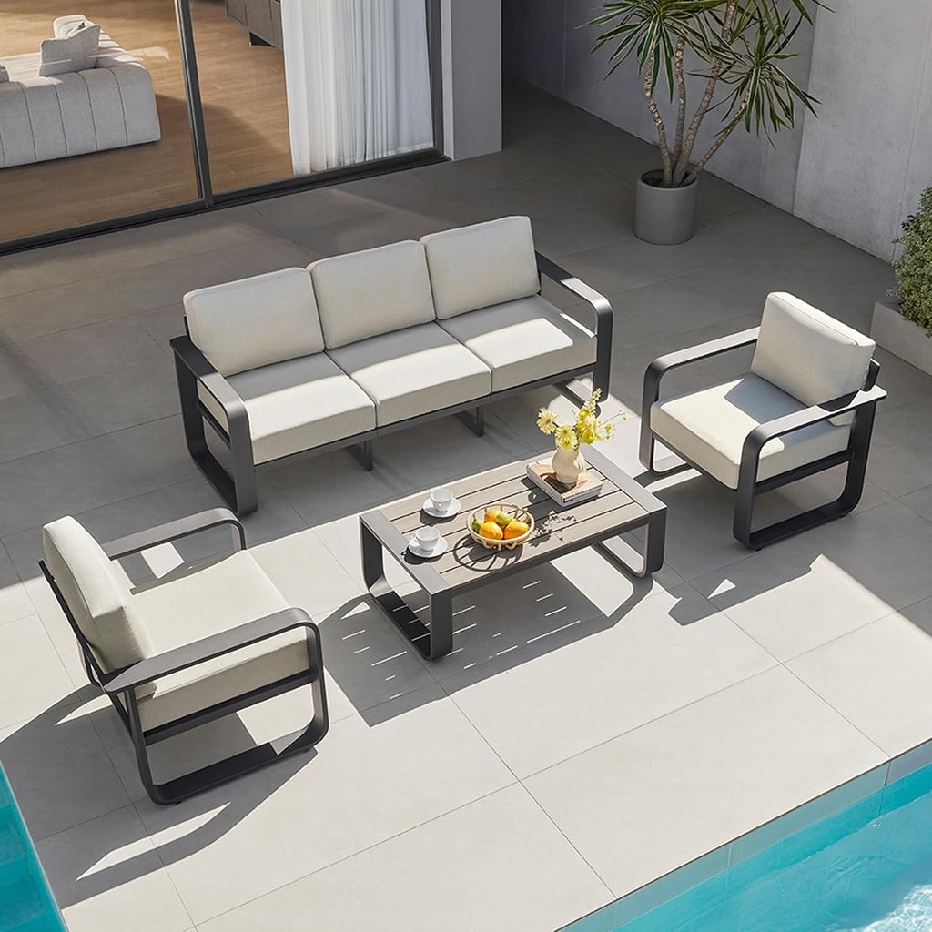 Brown Aluminum Cushioned Patio Conversation Set