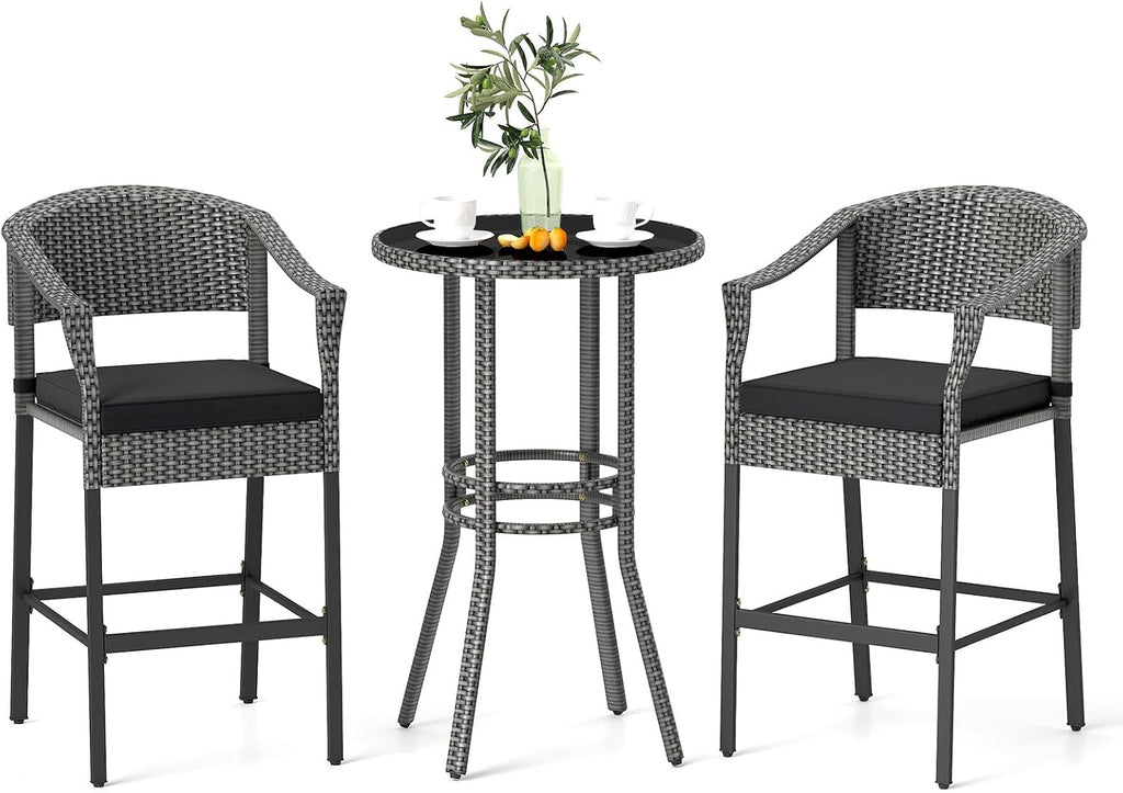 Mix Gray Rattan Glass Patio Bar Set