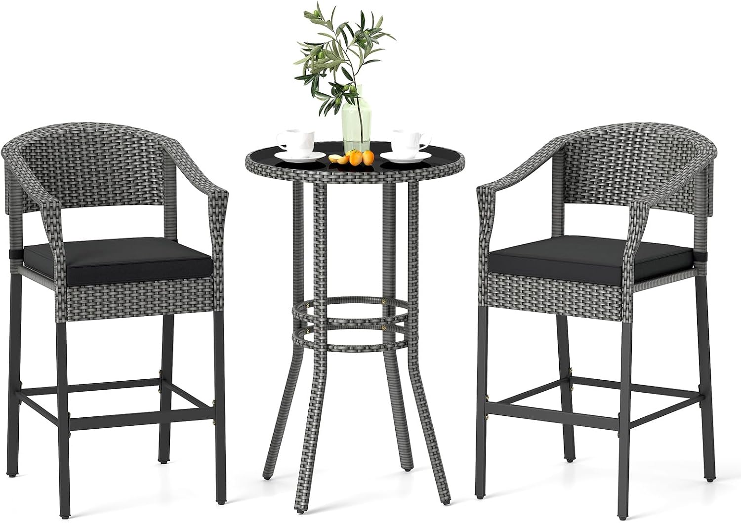 Mix Gray Rattan Glass Patio Bar Set