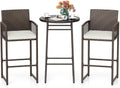 Wicker Glass Cushioned Patio Bar Set