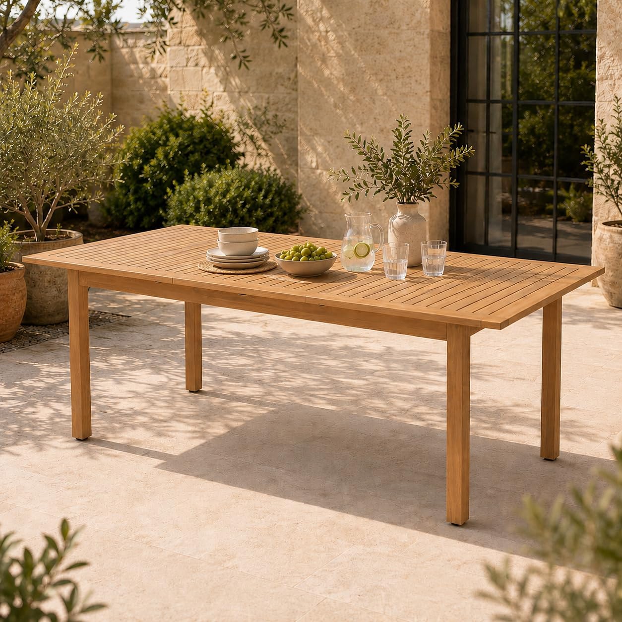 Acacia Wood Extendable Patio Dining Table