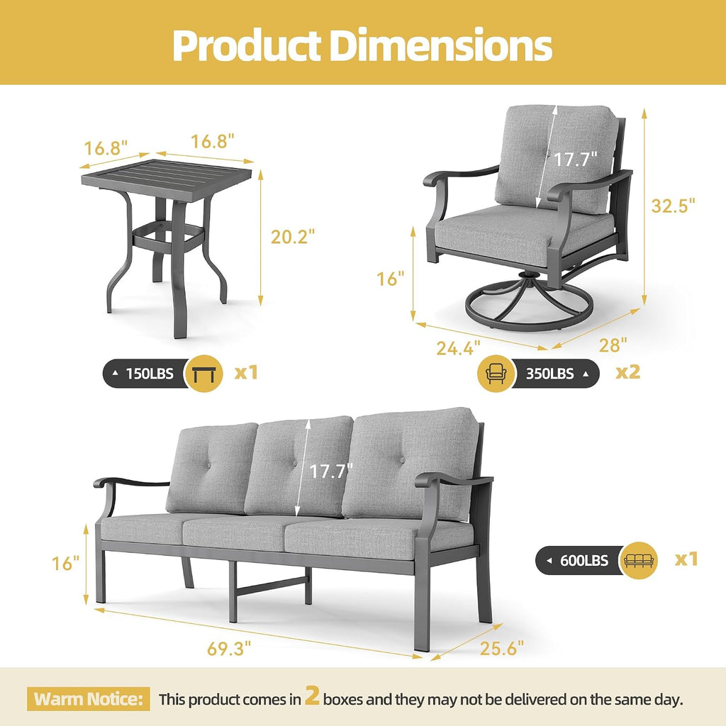 Gray Metal Swivel Patio Sofa Cushion Set