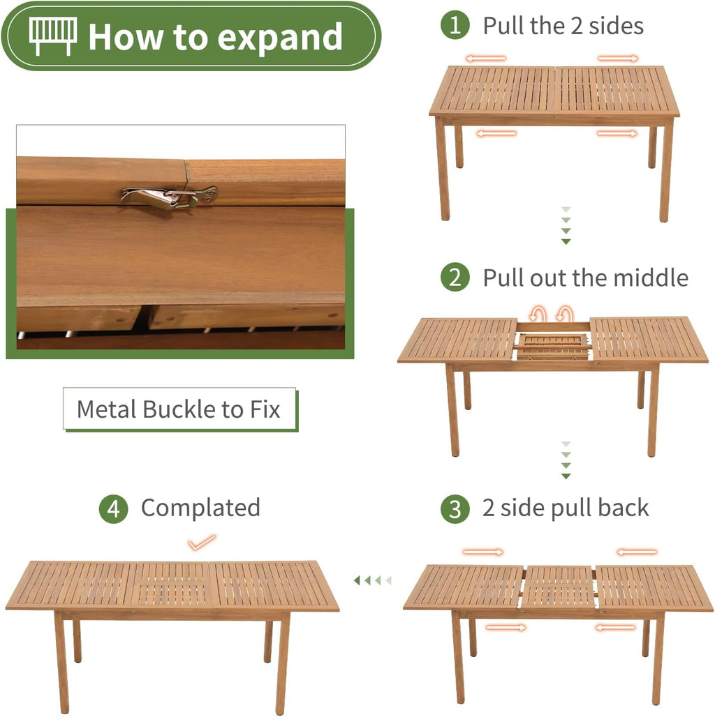 Acacia Wood Extendable Patio Dining Table