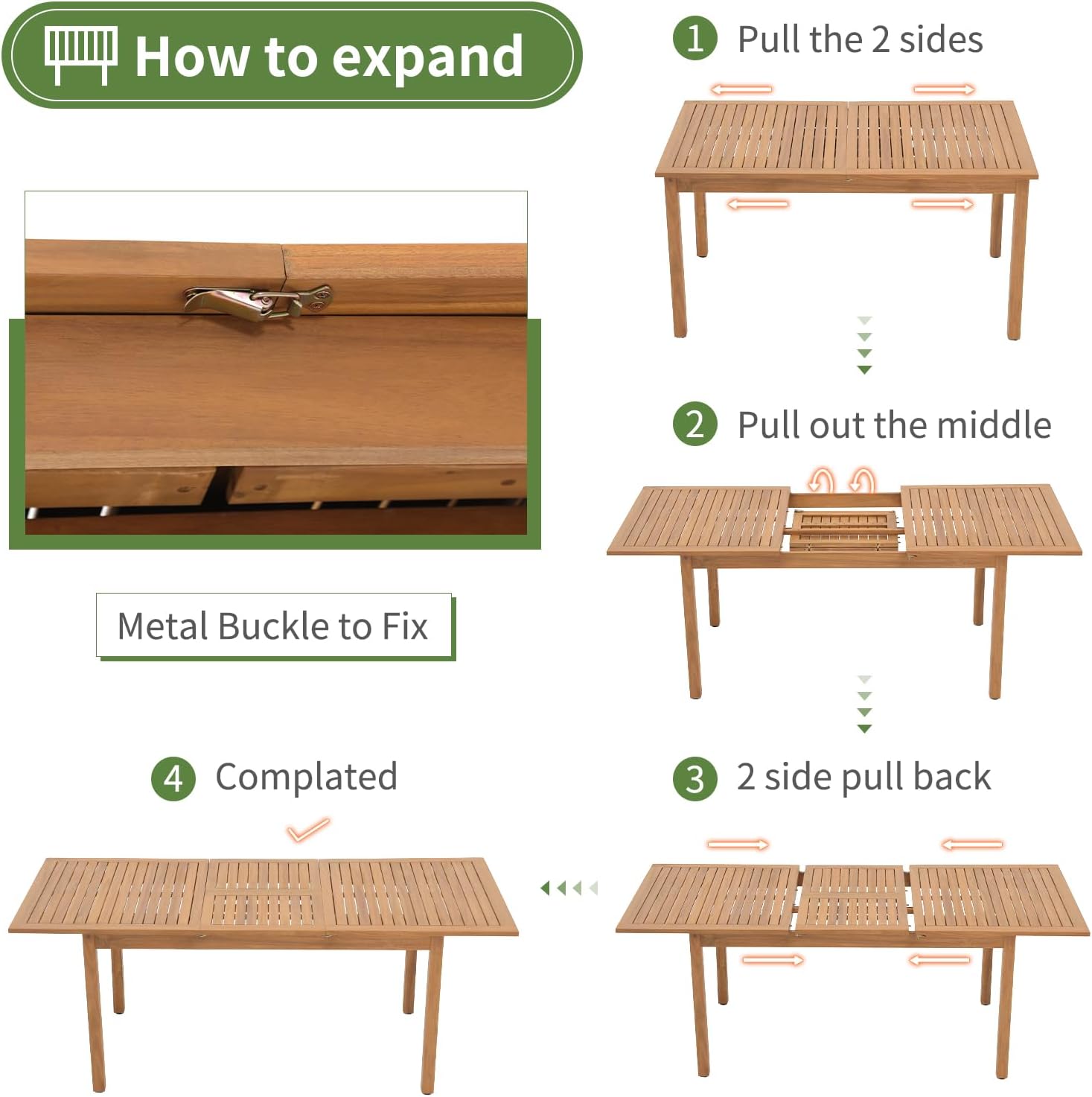 Acacia Wood Extendable Patio Dining Table
