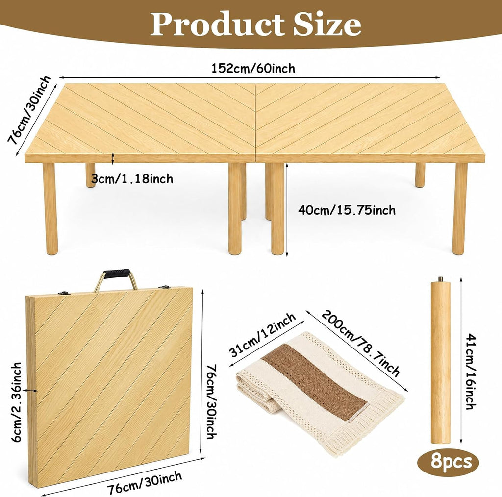 Wooden Folding Boho Low Outdoor Picnic Table