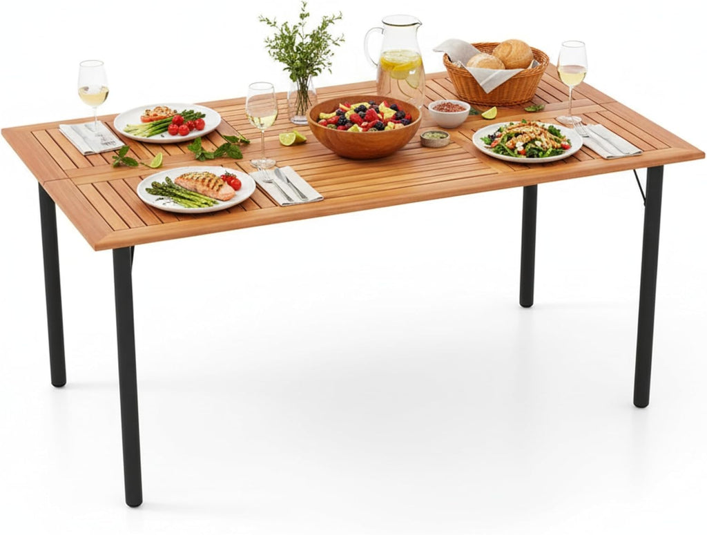 Acacia Wood Umbrella Hole Patio Dining Table