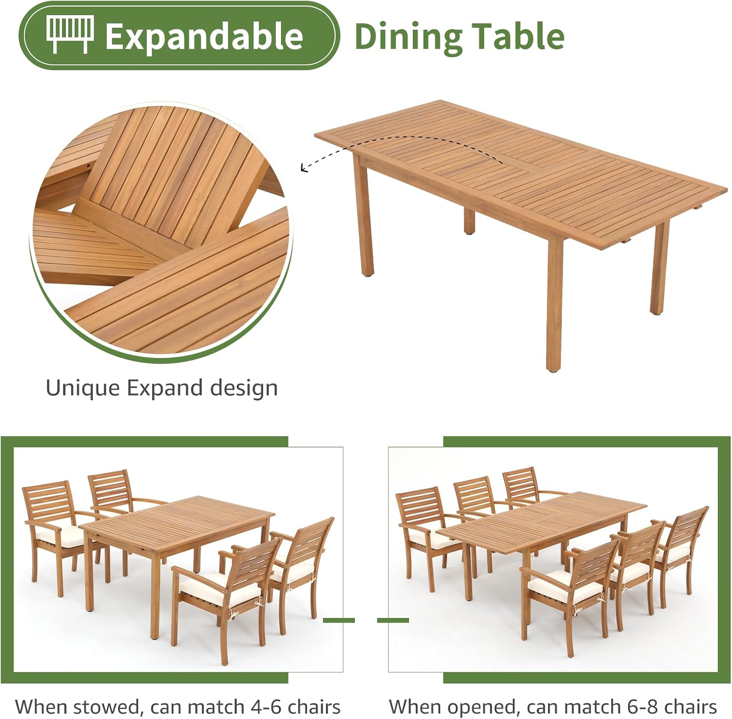 Acacia Wood Extendable Patio Dining Table