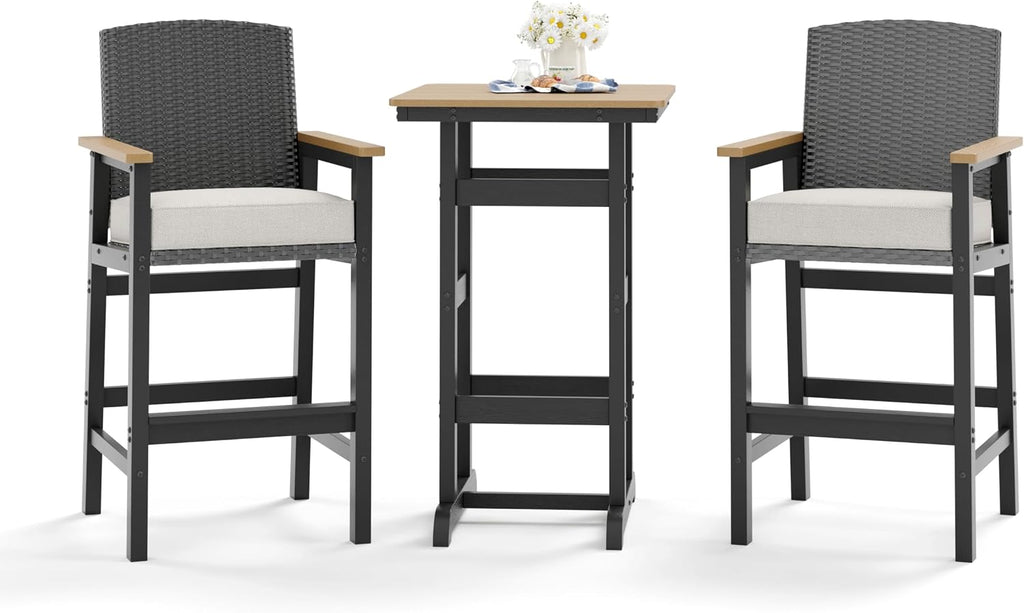 HDPE Wicker Cushioned Patio Bar Set