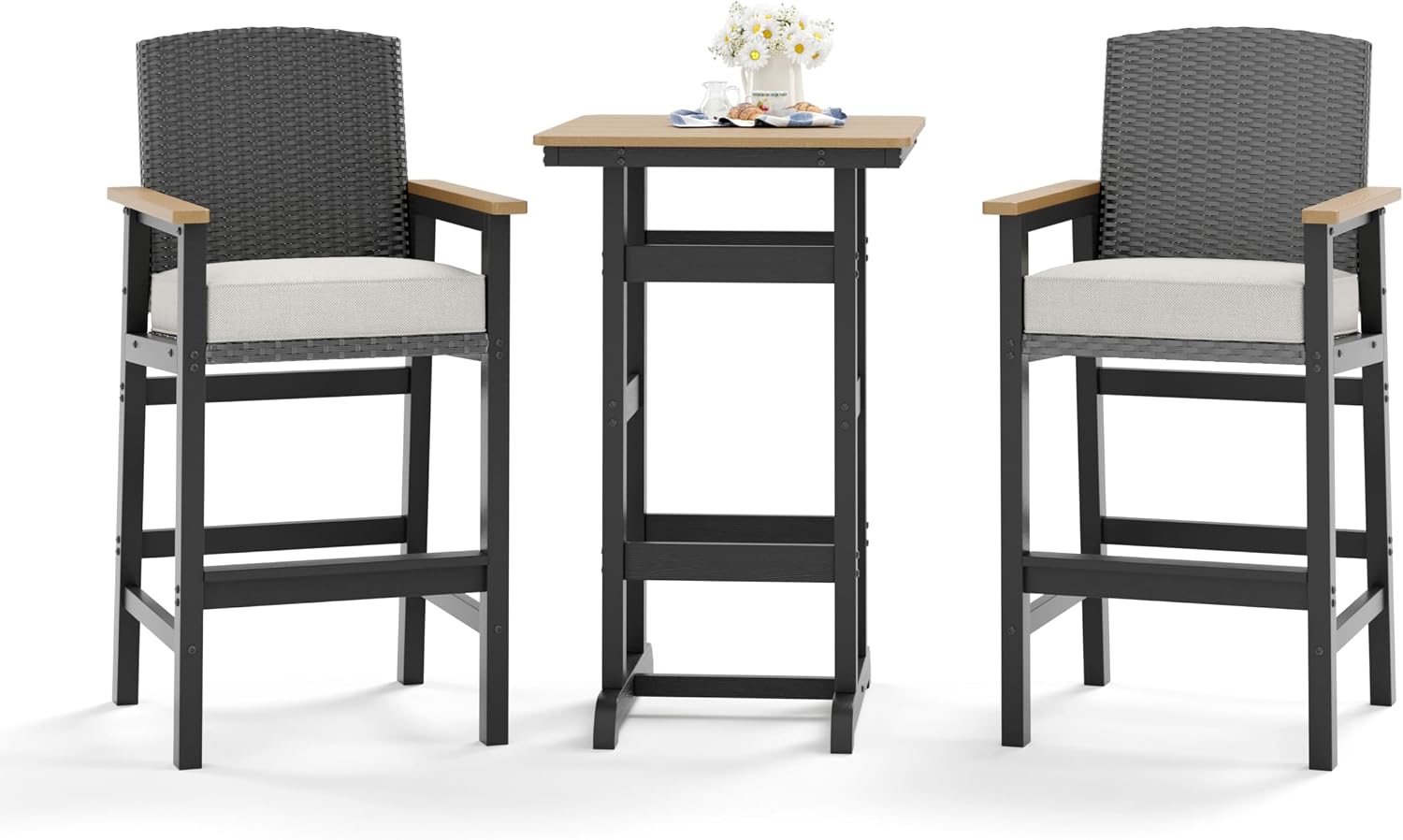 HDPE Wicker Cushioned Patio Bar Set