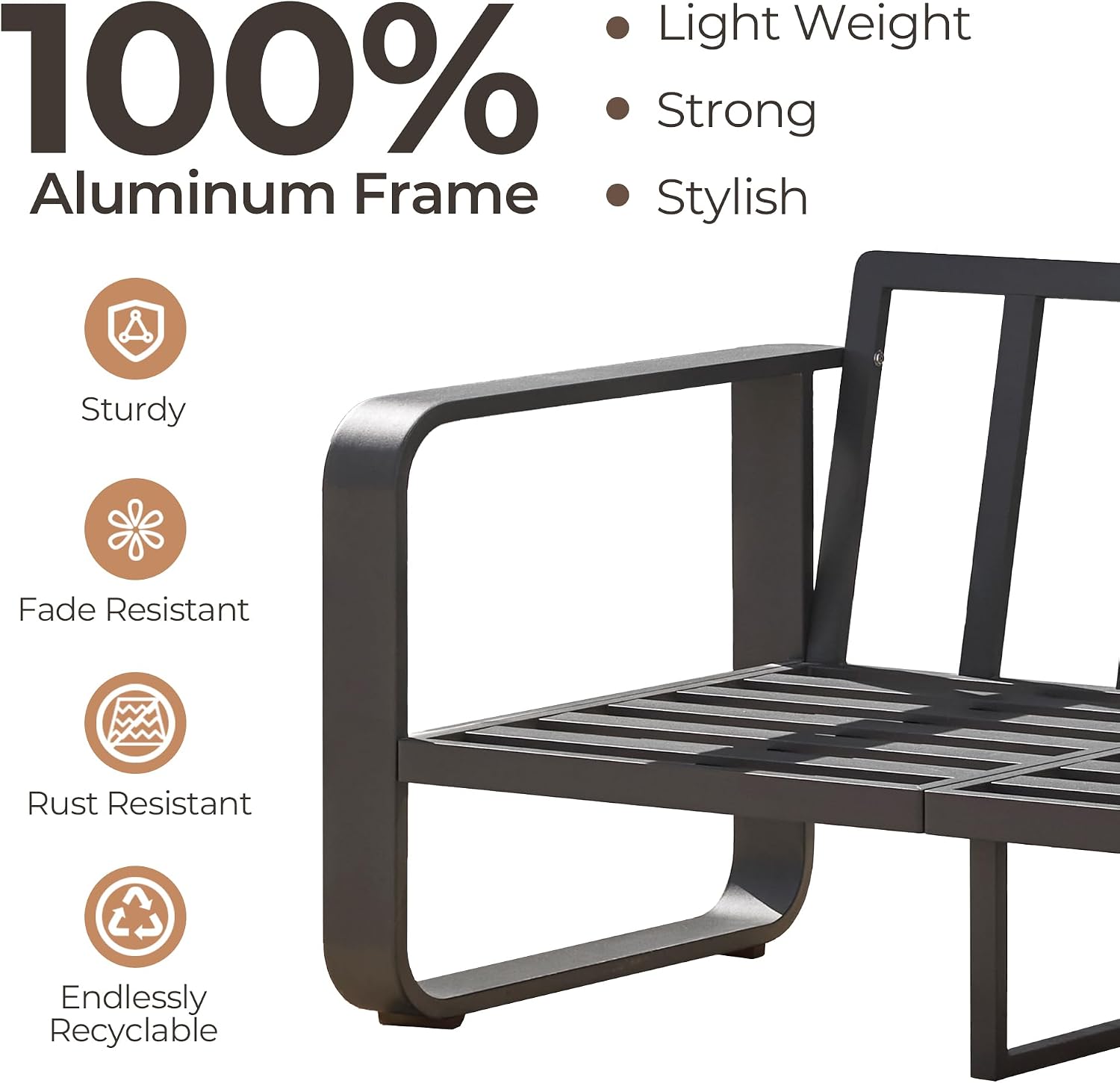 Brown Aluminum Cushioned Patio Conversation Set