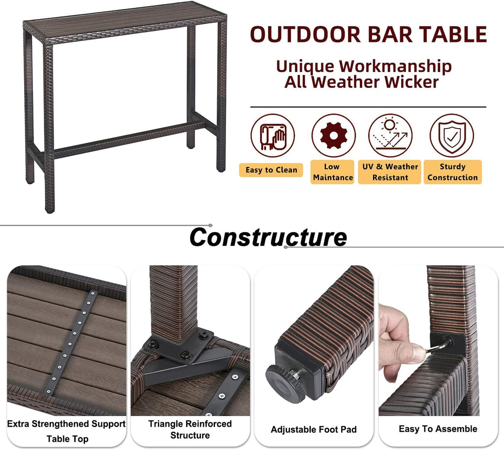 Brown Beige Wicker All Weather Bar Set