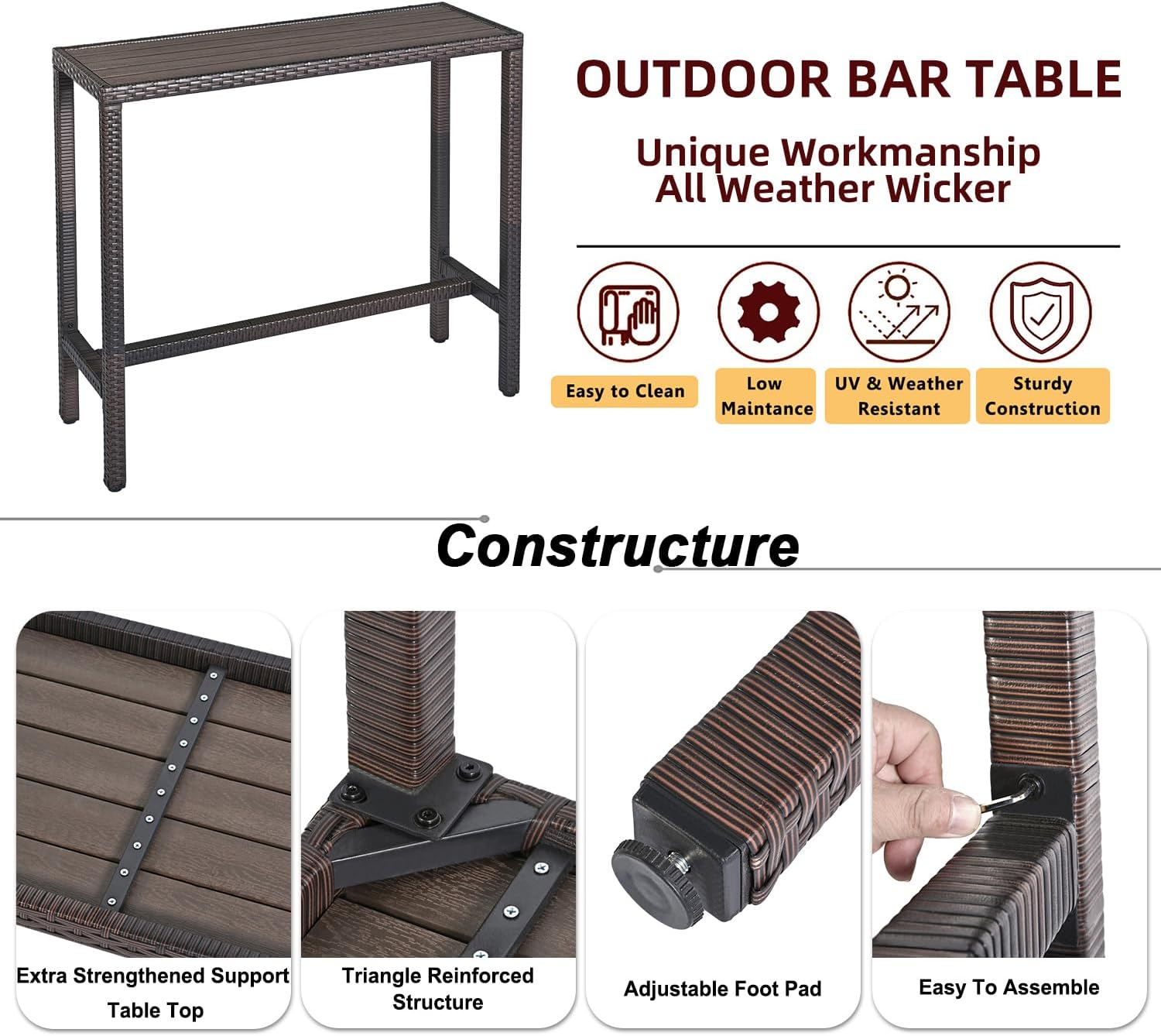 Brown Beige Wicker All Weather Bar Set