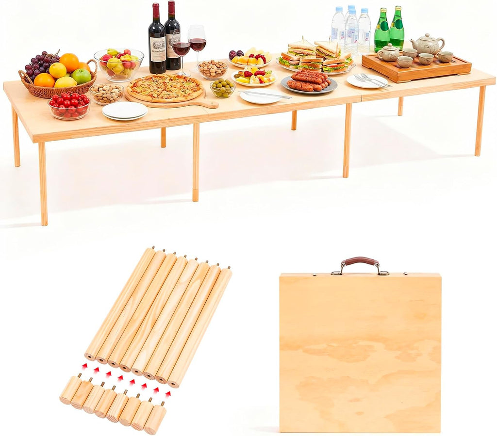 Boho Wooden Adjustable Folding Low Picnic Table