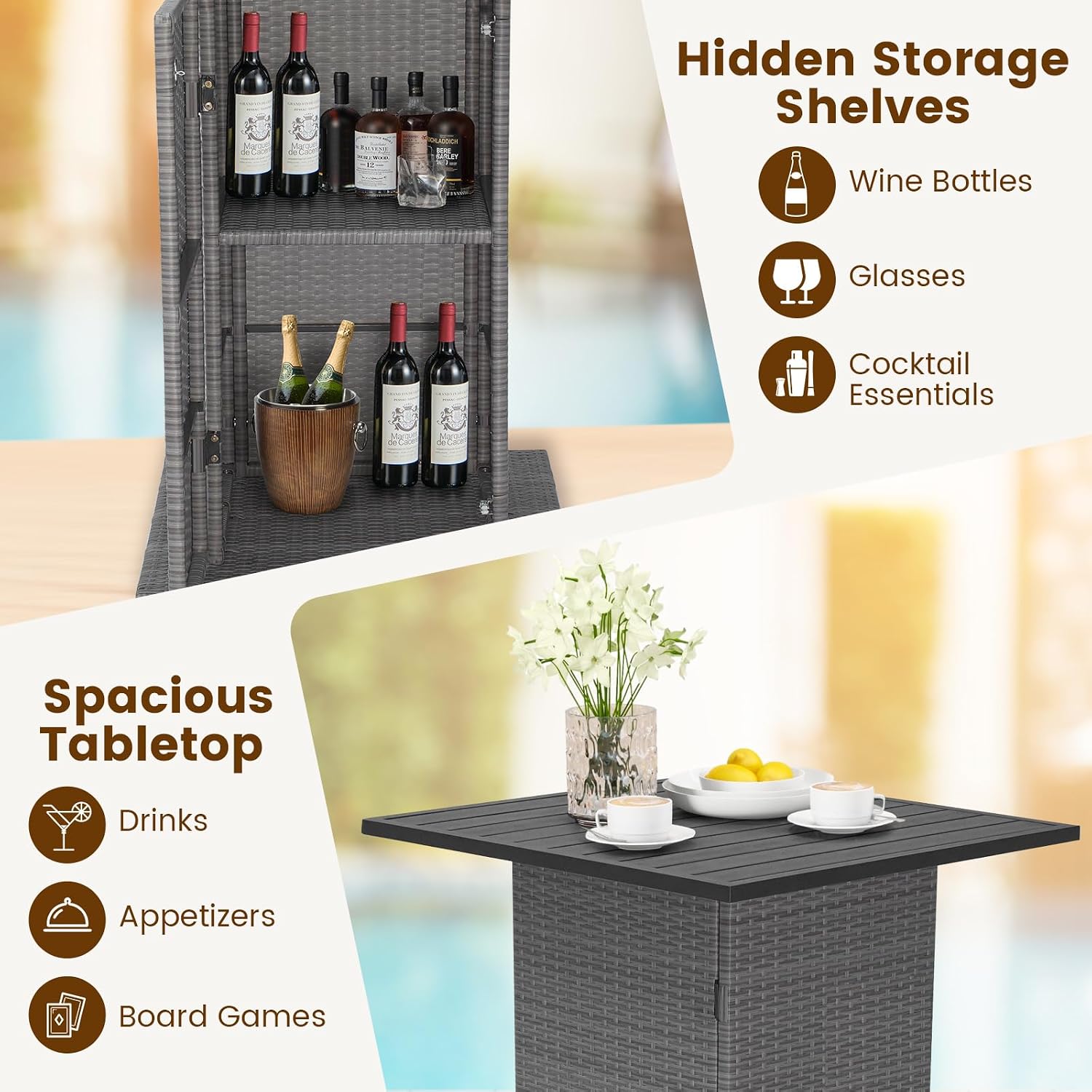 White Grey Wicker Bar Patio Storage Set