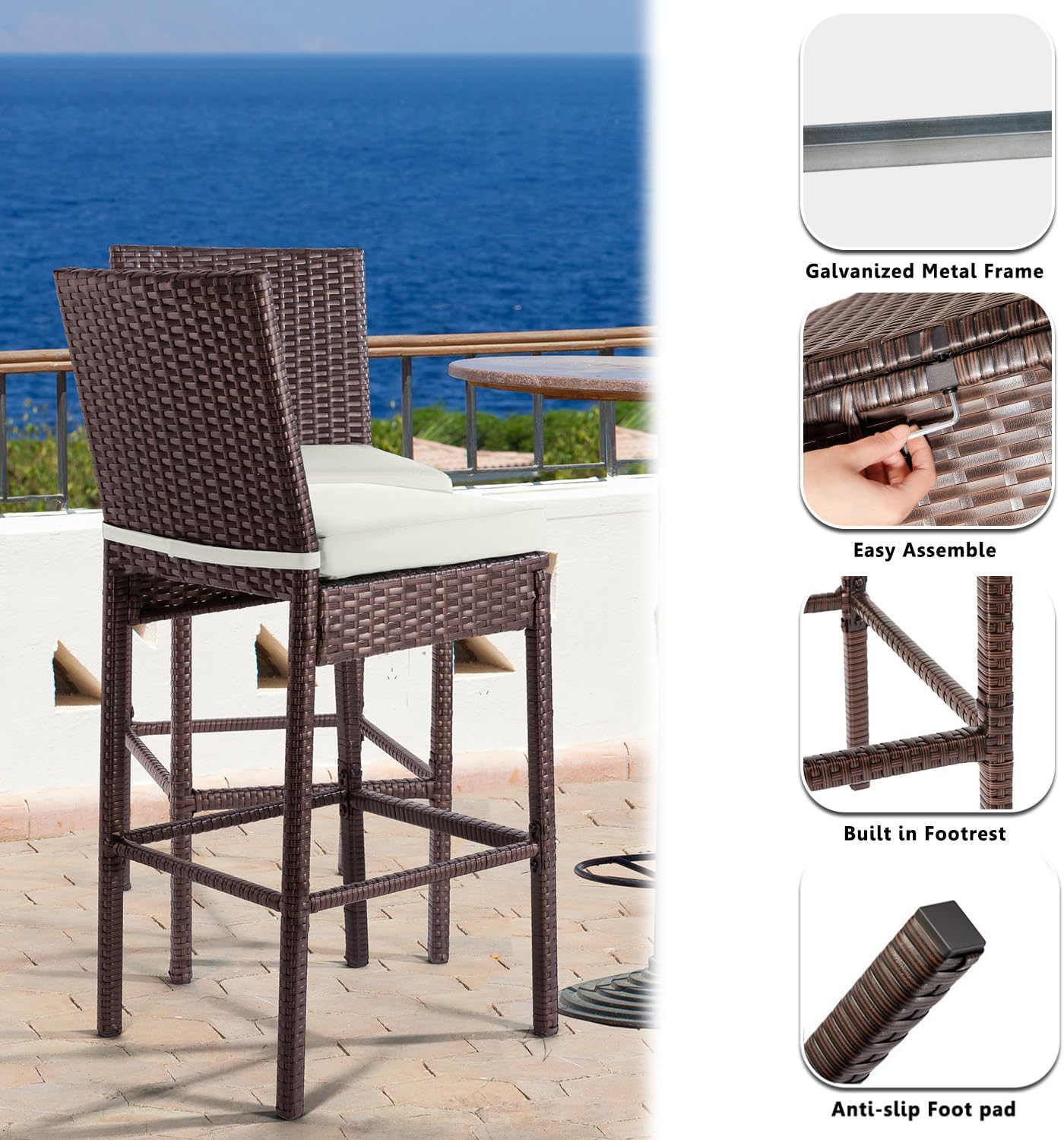 Brown Beige Wicker All Weather Bar Set