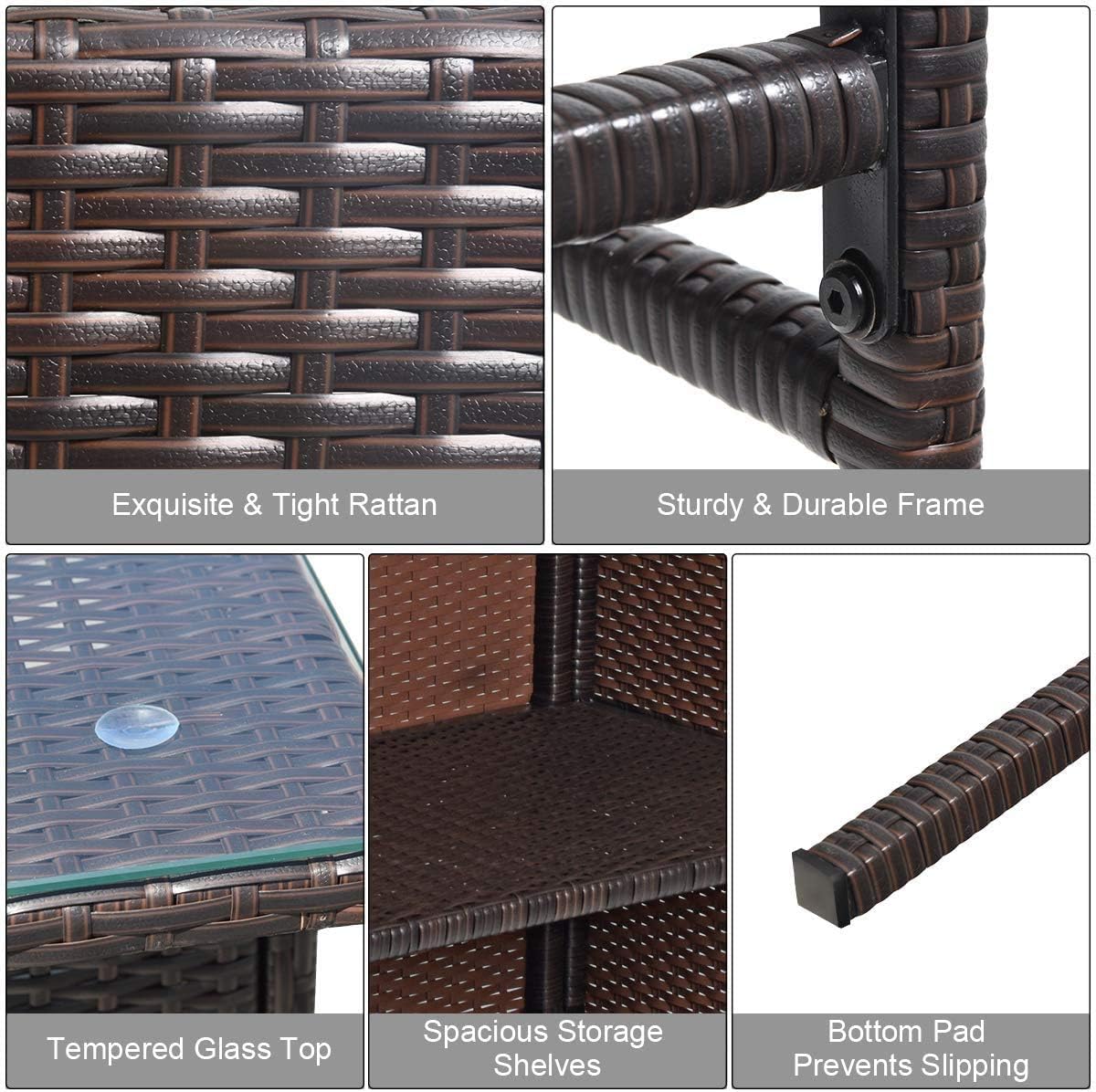 Rattan Glass Cushioned Patio Bar Set