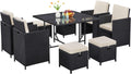 Black Beige Rattan Patio Dining Sofa Set