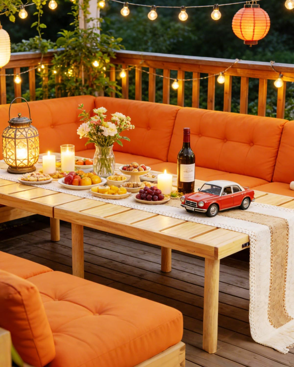 Pine Adjustable Boho Low Folding Picnic Table