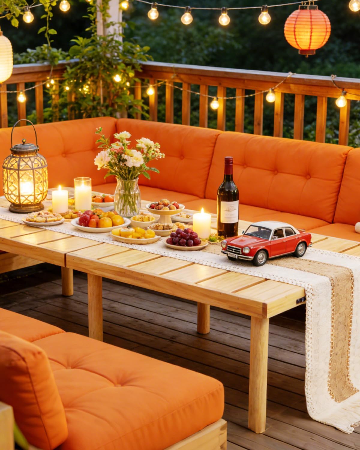 Pine Adjustable Boho Low Folding Picnic Table