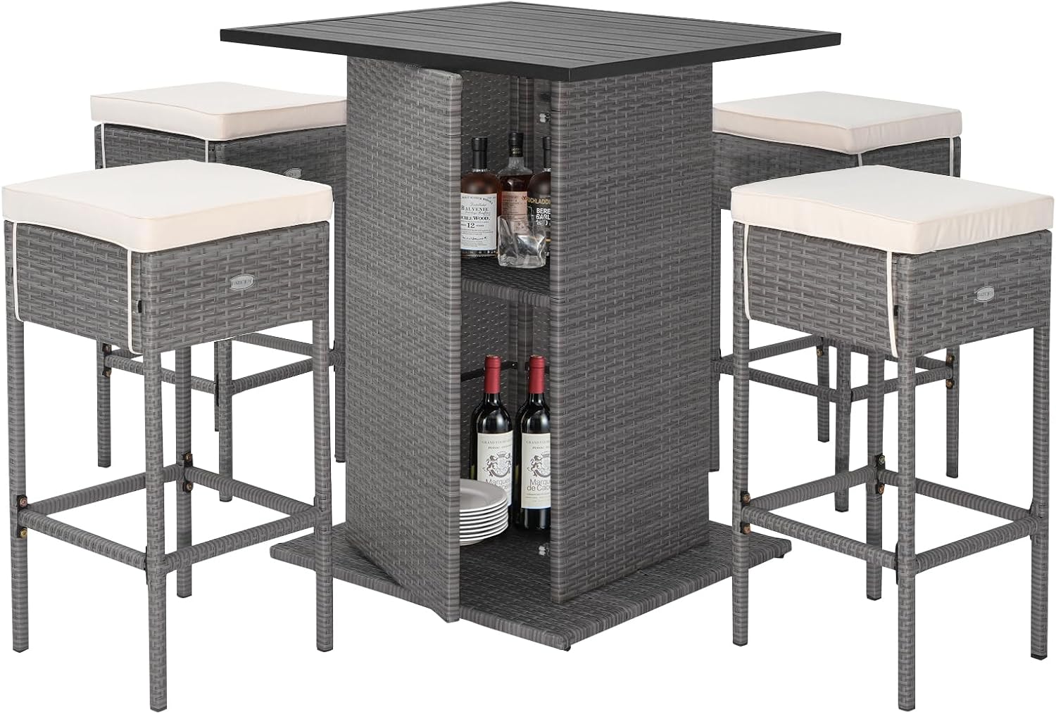 White Grey Wicker Bar Patio Storage Set