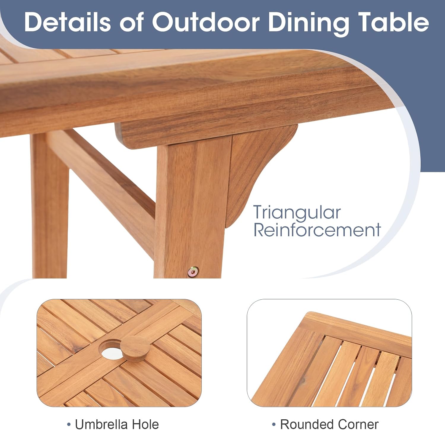 Acacia Expandable Umbrella Hole Patio Dining Table