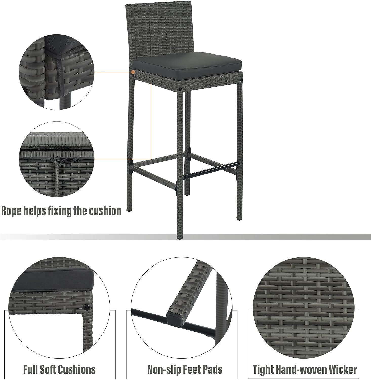 Wood Top Rattan Cushioned Bar Dining Set