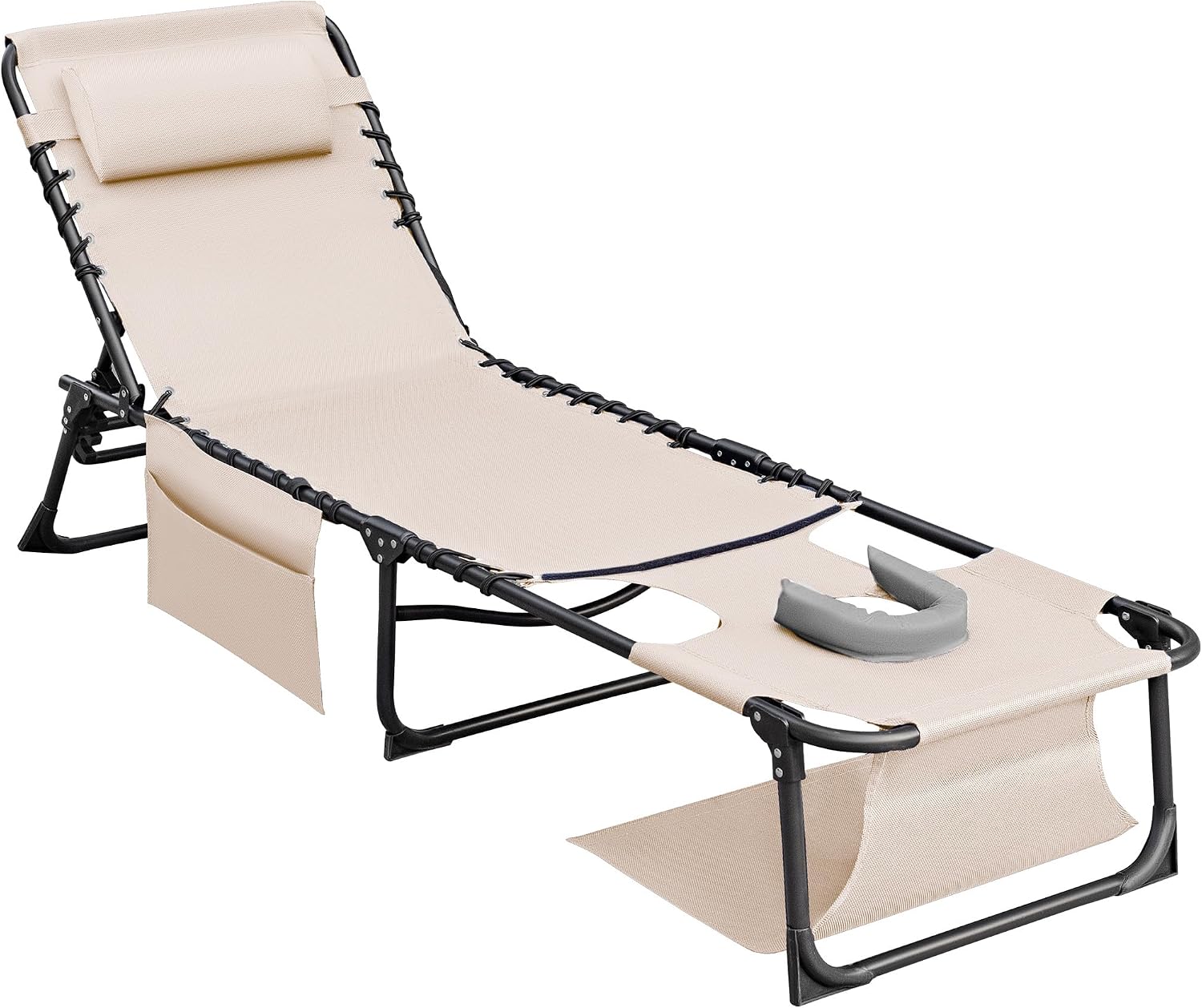 5-Position Adjustable Sunbathing Chaise Lounge Chair Face Holes