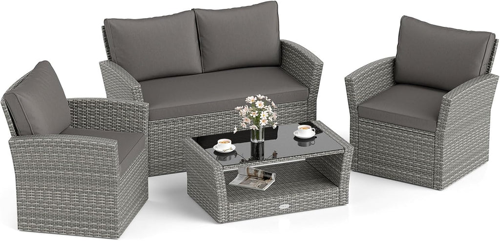 4Pc Gray Wicker Patio Furniture Set