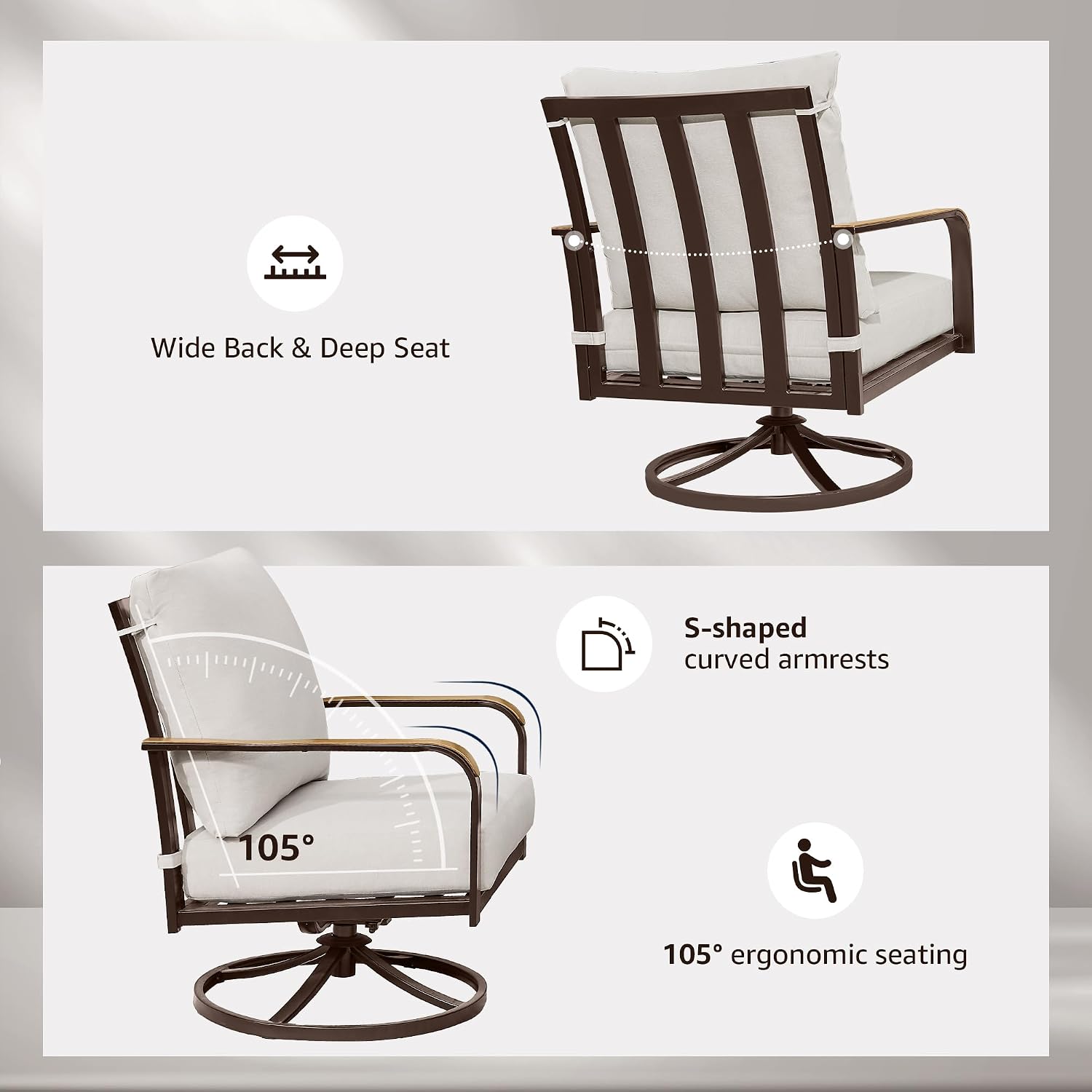 Beige Cushion Swivel Metal Patio Sofa Set