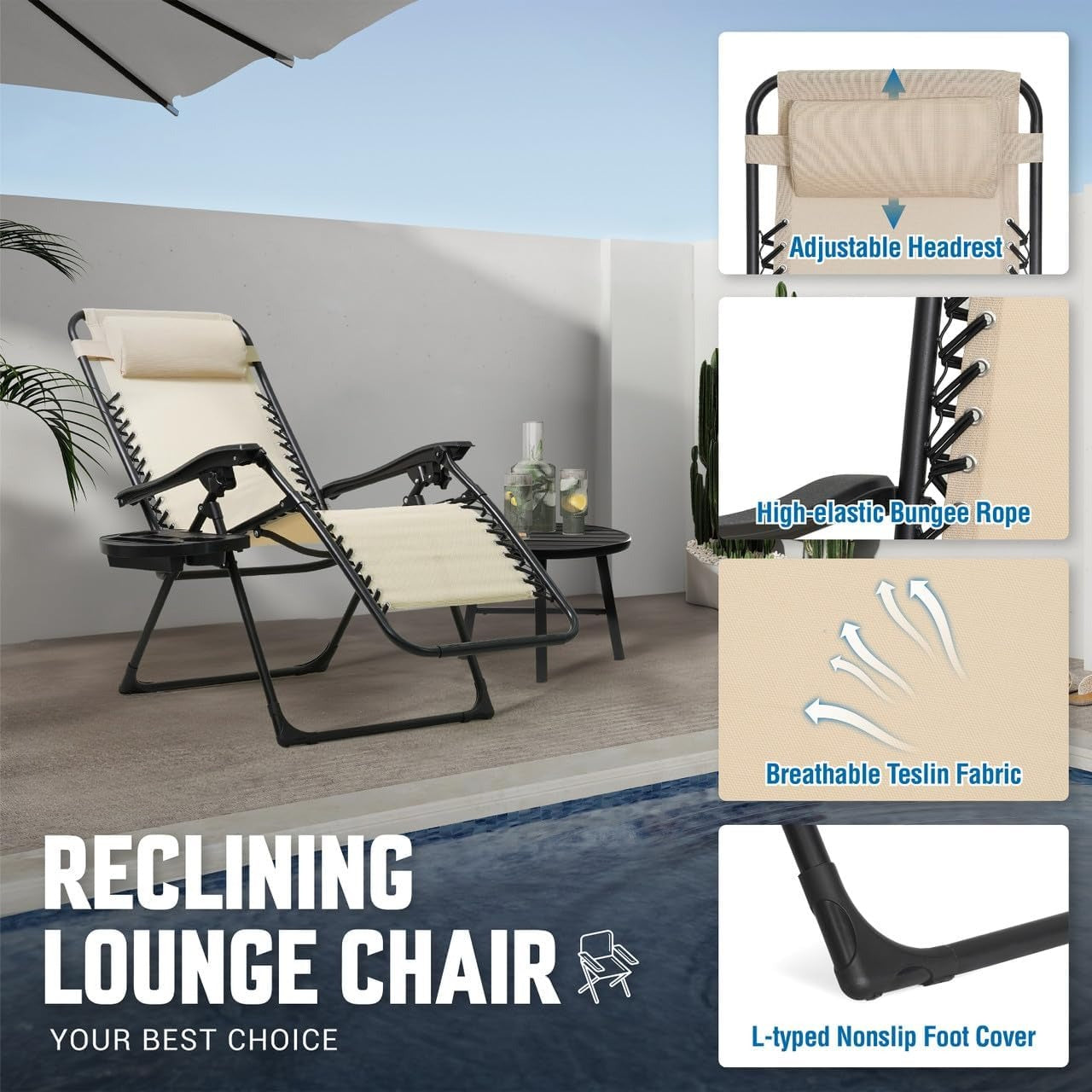 Beige Foldable Zero Gravity Lounge Chair