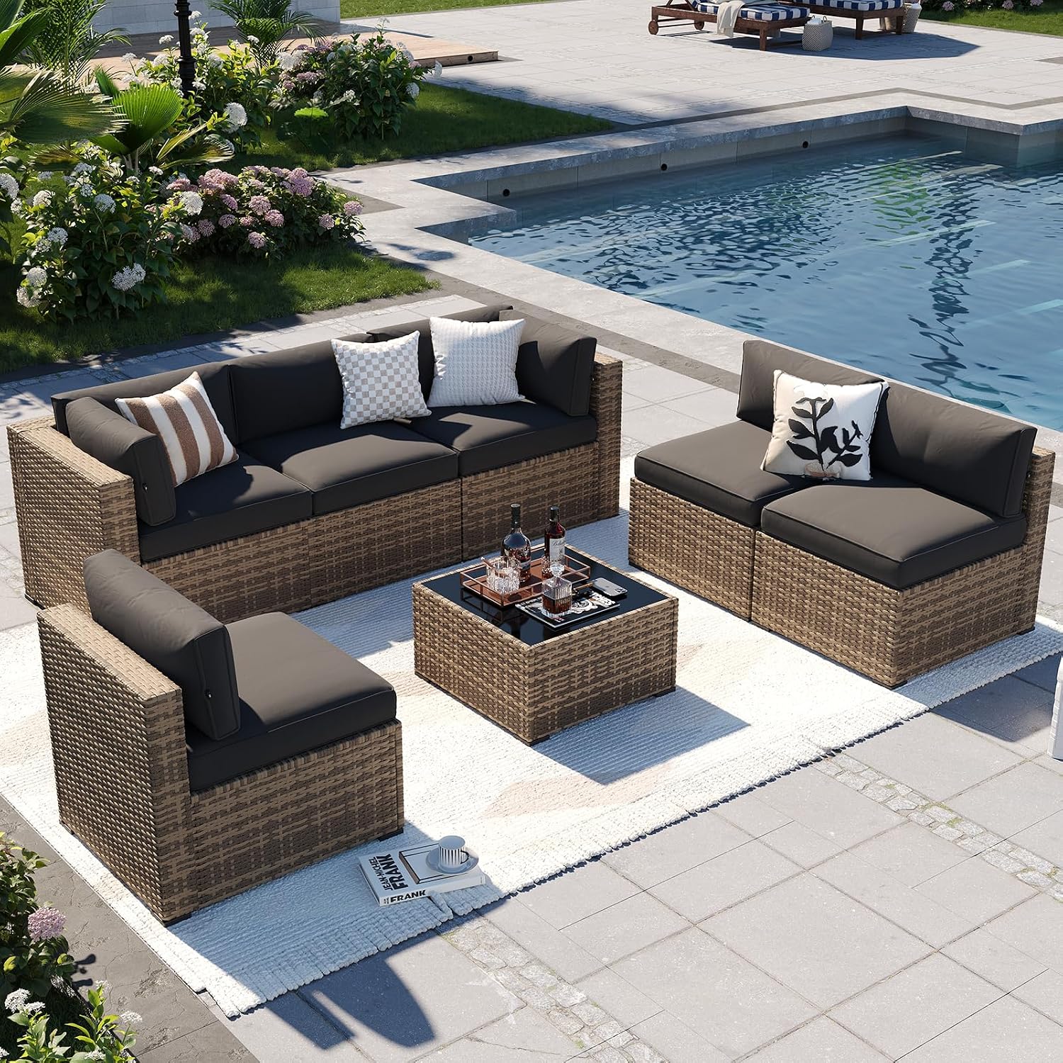 Wicker Cushioned Outdoor Patio Sectional Set