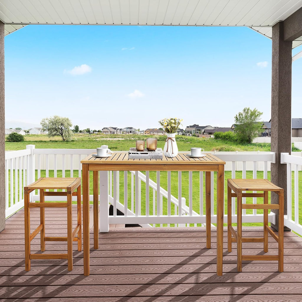 Acacia Wood Rustic Bar Height Patio Table