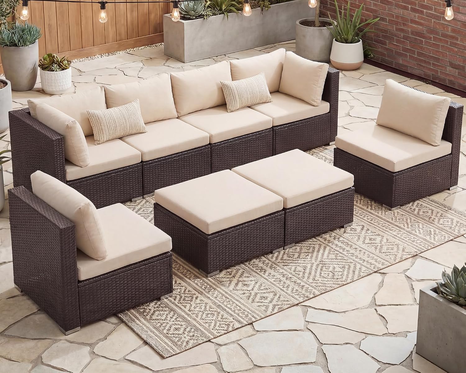 Brown Beige Rattan Deep Seating Patio Set