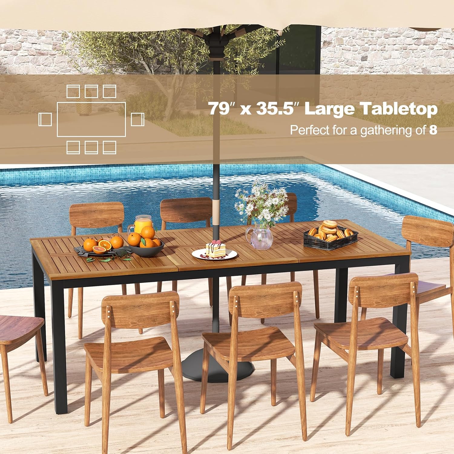 Acacia Wood Rectangular Patio Dining Table
