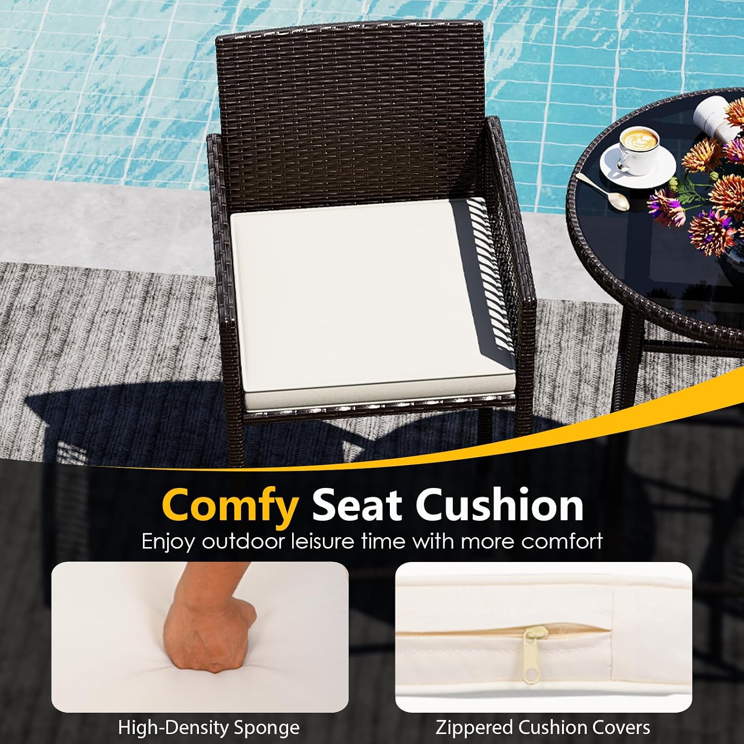Wicker Glass Cushioned Patio Bar Set