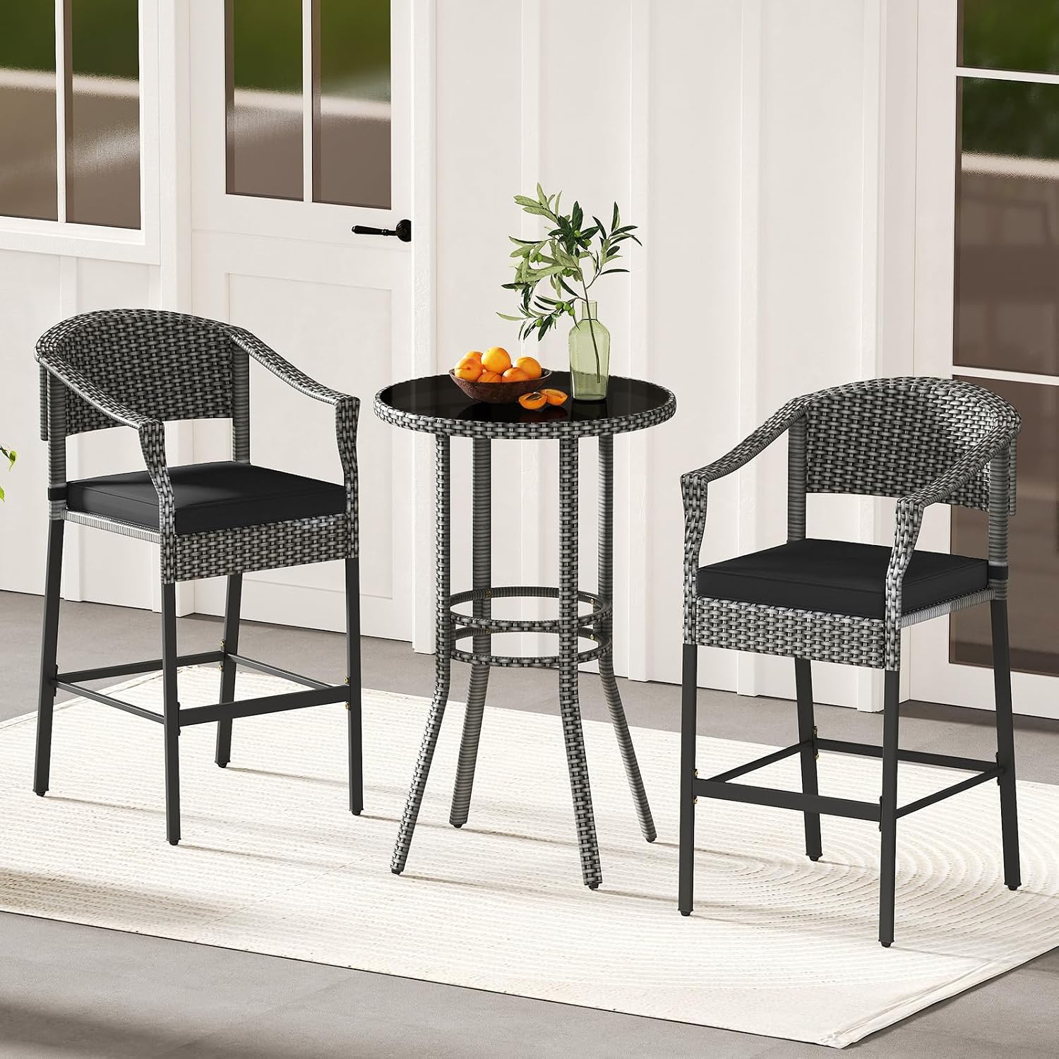 Mix Gray Rattan Glass Patio Bar Set