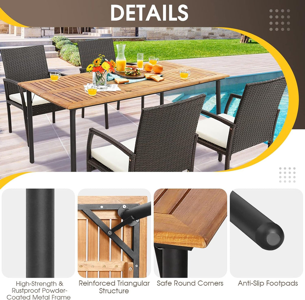Acacia Wood Umbrella Hole Patio Dining Table