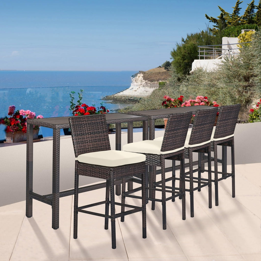 Brown Beige Wicker All Weather Bar Set